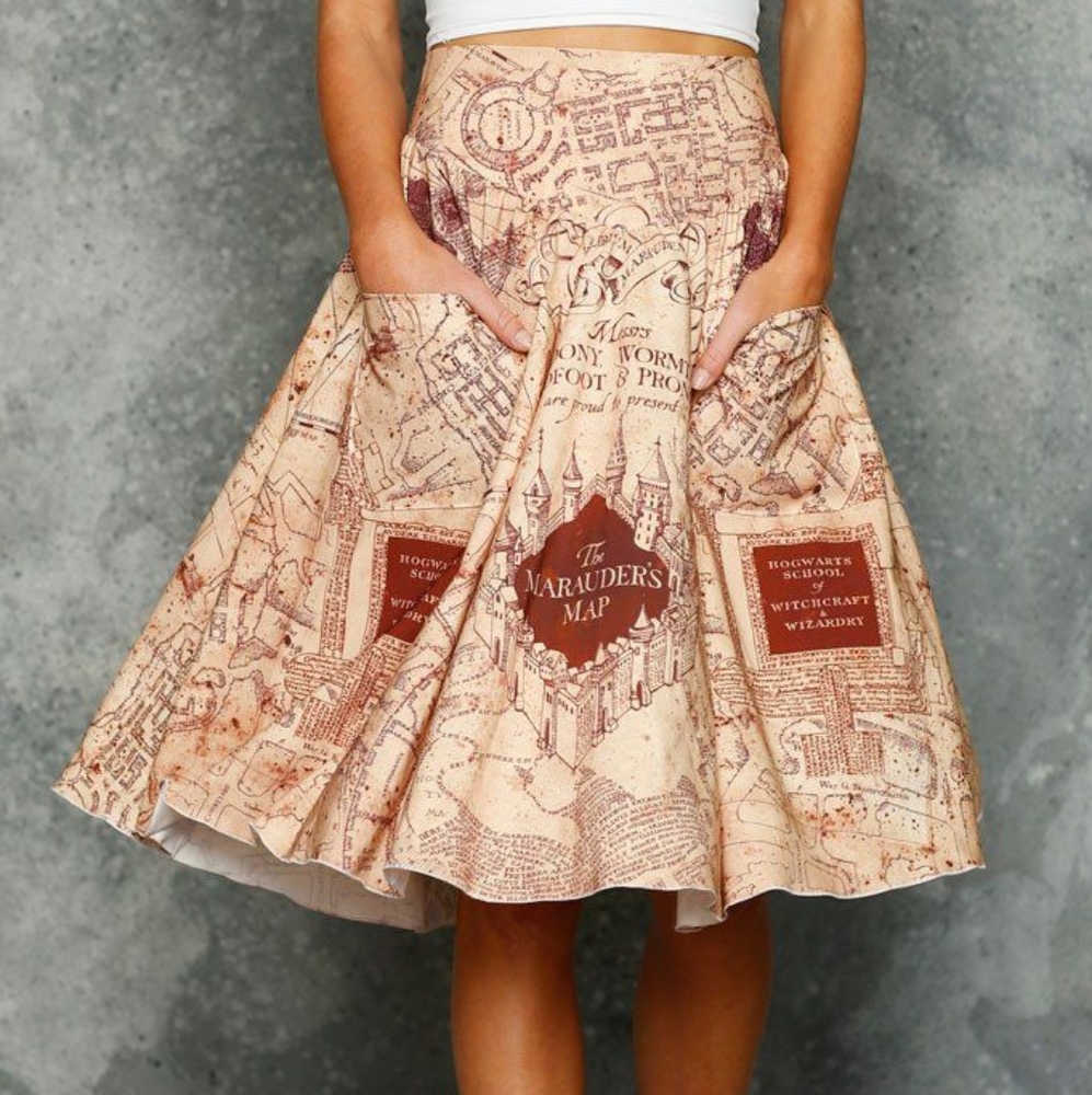 Blackmilk Marauder's Map Midi Skirt - Cream and Brown